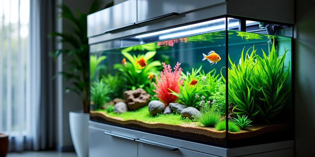 Moderner Aquarium Schrank mit bunten Fischen