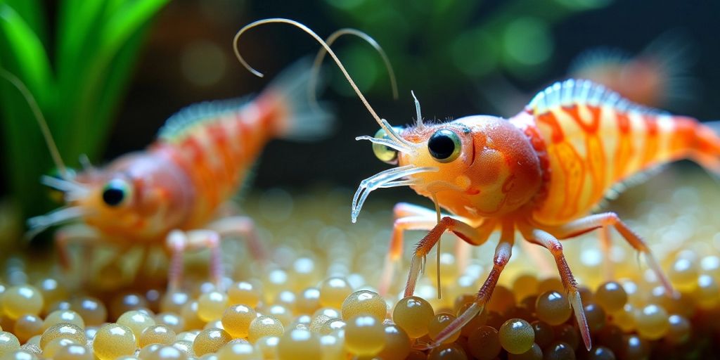 Nahaufnahme von Garneleneiern im Aquarium