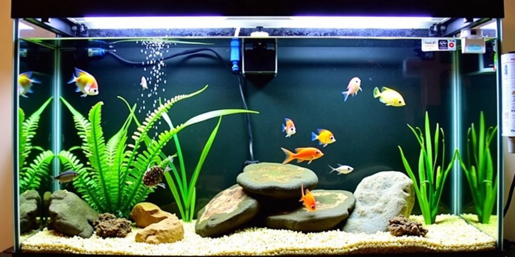 Aquarium mit bunten Fischen und Pflanzen