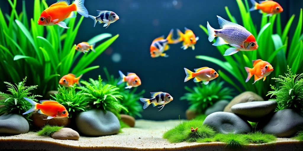 Bunte Fische im Aquarium mit Pflanzen