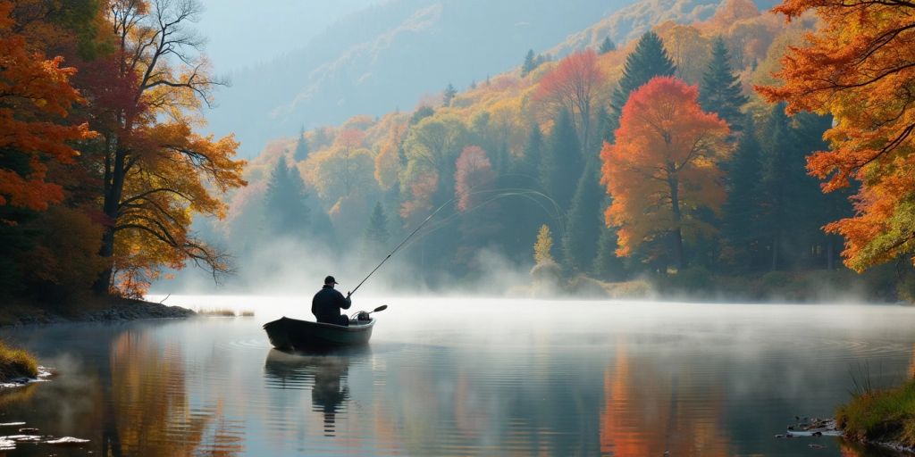 Angler im Herbst auf einem See