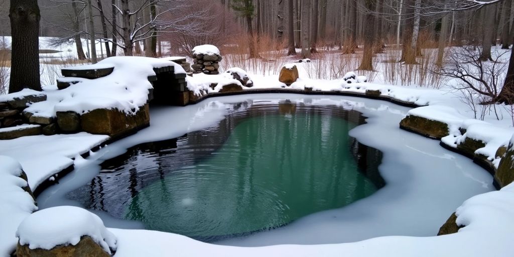 Gartenteich im Winter mit Teichheizung